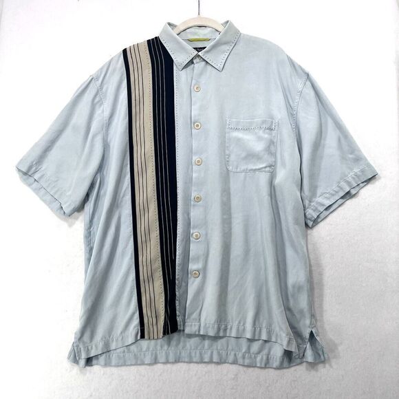 Nat Nast Shirt Men XL Light Blue 100% Silk Short Sleeve Retro Sopranos Classic - Picture 1 of 12